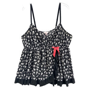 Cacique Gown Lingerie Women’s Sz 26/28 Plus‎ Black White Floral Bow Faux Wrap